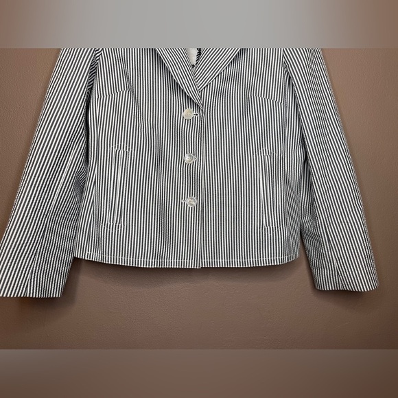 Talbots Women's Seersucker Cotton Blazer Jacket Size 14 Notch Lapel Striped - Picture 6 of 15